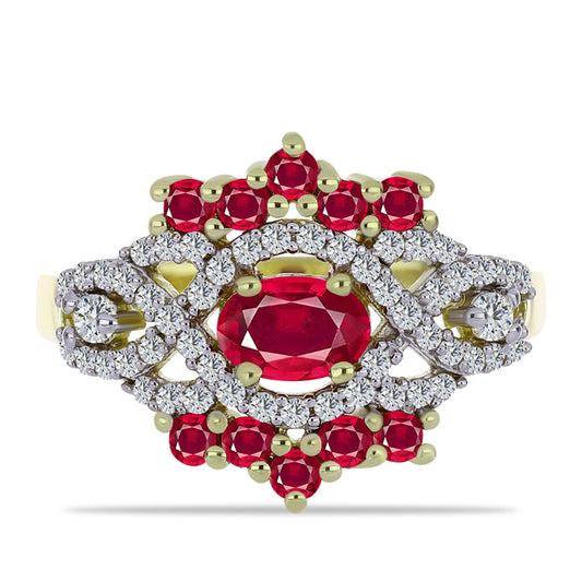 Goldplattierter Silberring mit Rubin aus Madagaskar und weißem Topas