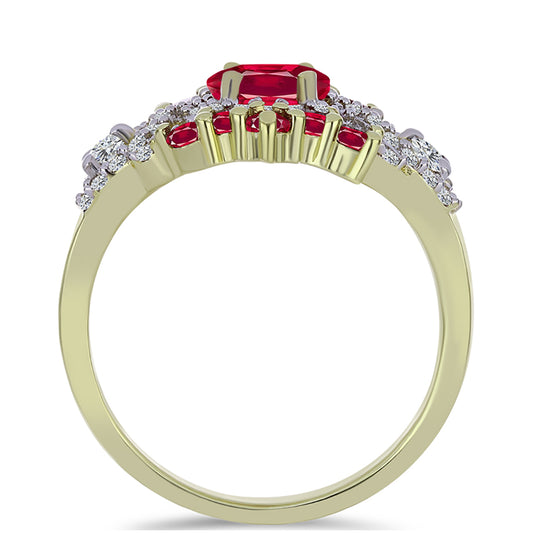 Goldplattierter Silberring mit Rubin aus Madagaskar und weißem Topas