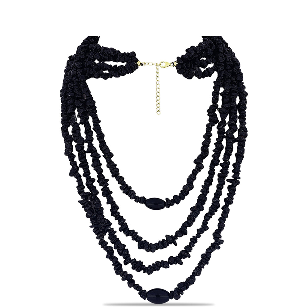 Goldplattierte Silberhalskette mit schwarzem Onyx aus Suwar