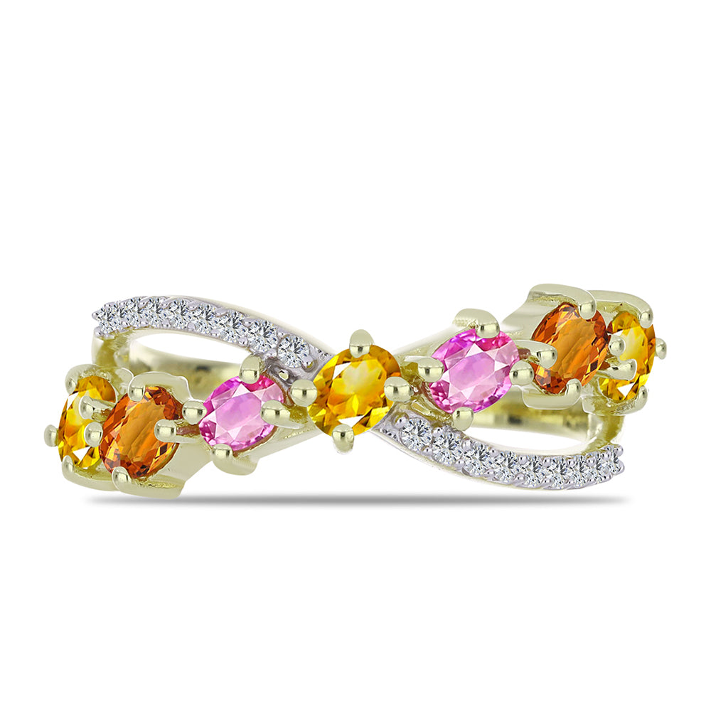 Goldplattierter Silberring mit regenbogenfarbenem Rosebery Saphir und weißem Topas