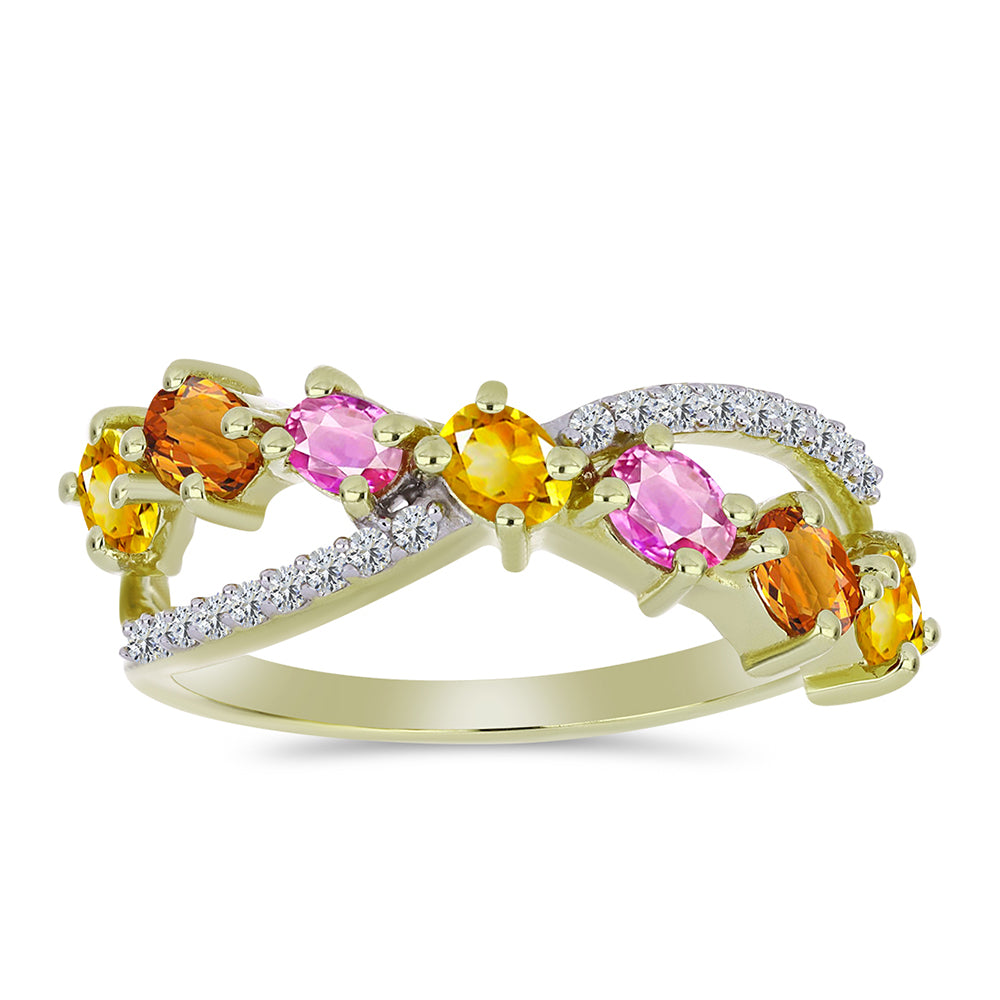 Goldplattierter Silberring mit regenbogenfarbenem Rosebery Saphir und weißem Topas