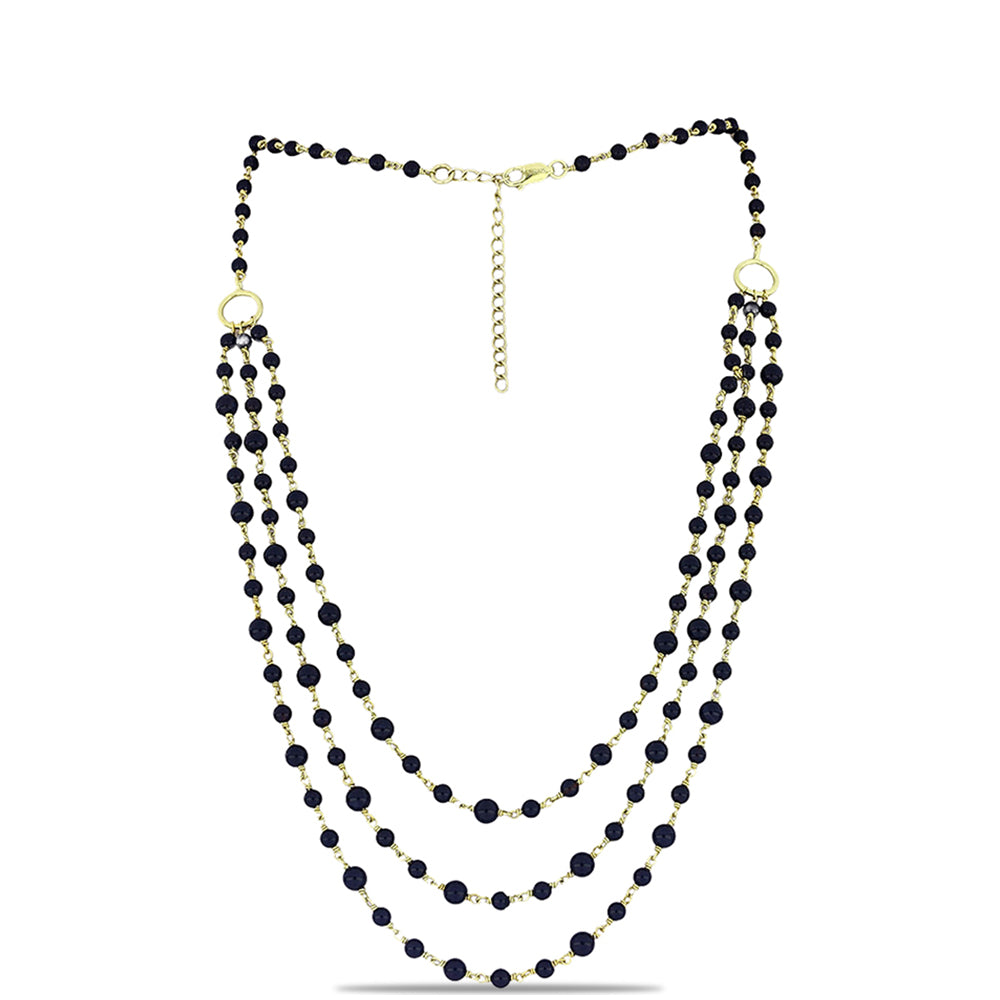 Goldplattierte Silberhalskette mit schwarzem Onyx aus Suwar