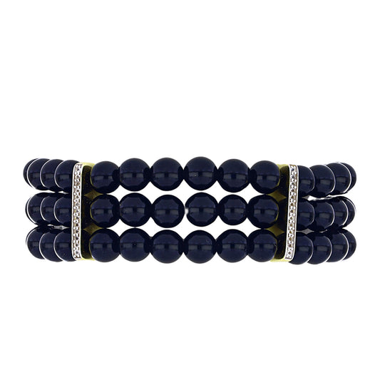 Goldplattiertes Silberarmband mit schwarzem Onyx aus Suwar und weißem Topas