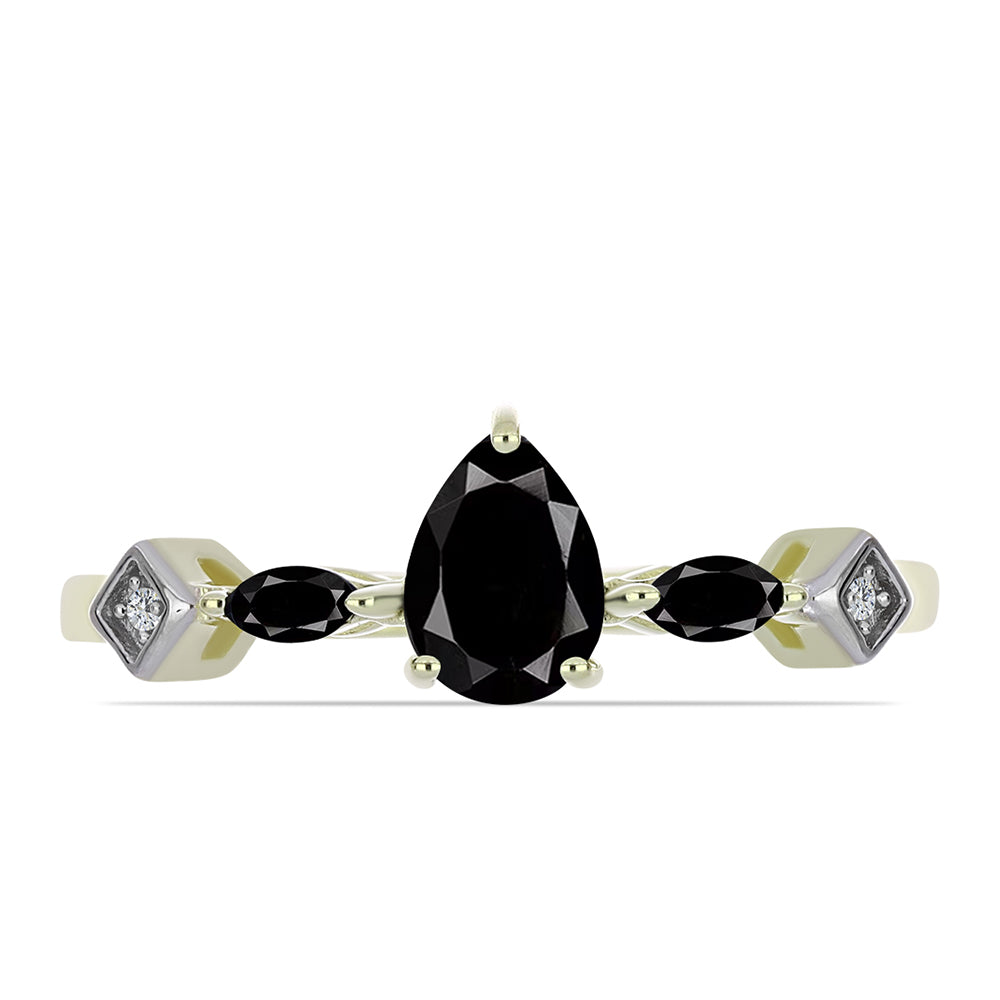 Goldplattierter Silberring mit schwarzem Onyx aus Suwar und weißem Topas