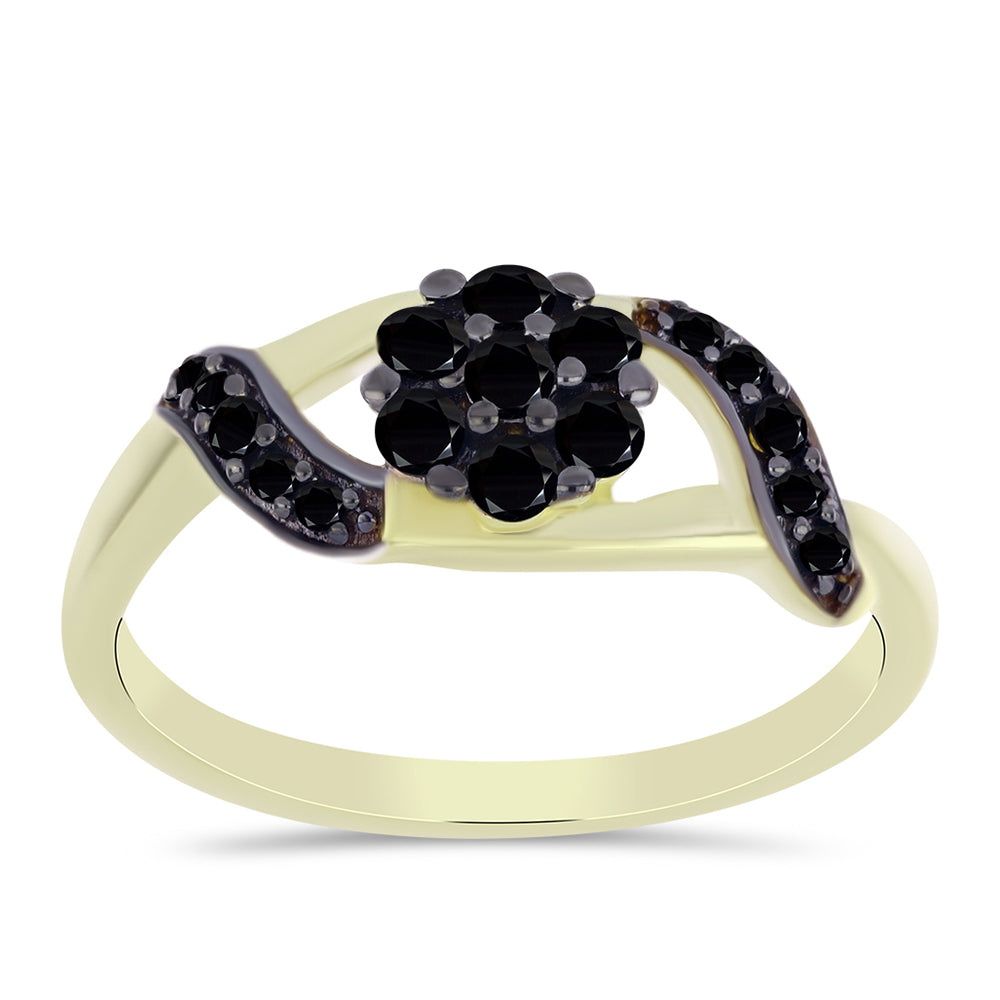 Goldplattierter Silberring mit schwarzem Onyx aus Suwar