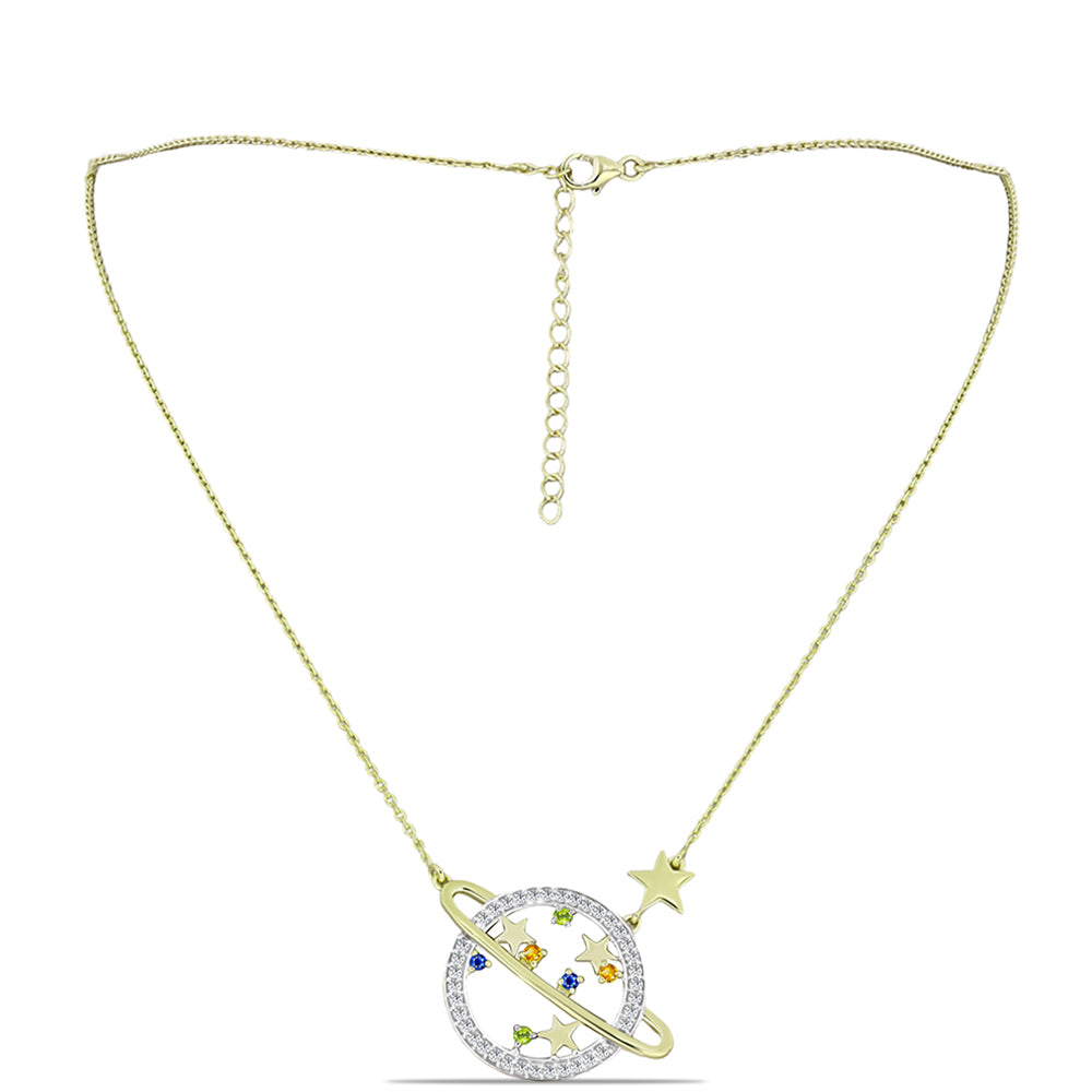 Goldplattierte Silberhalskette mit regenbogenfarbenem Rosebery Saphir und weißem Topas