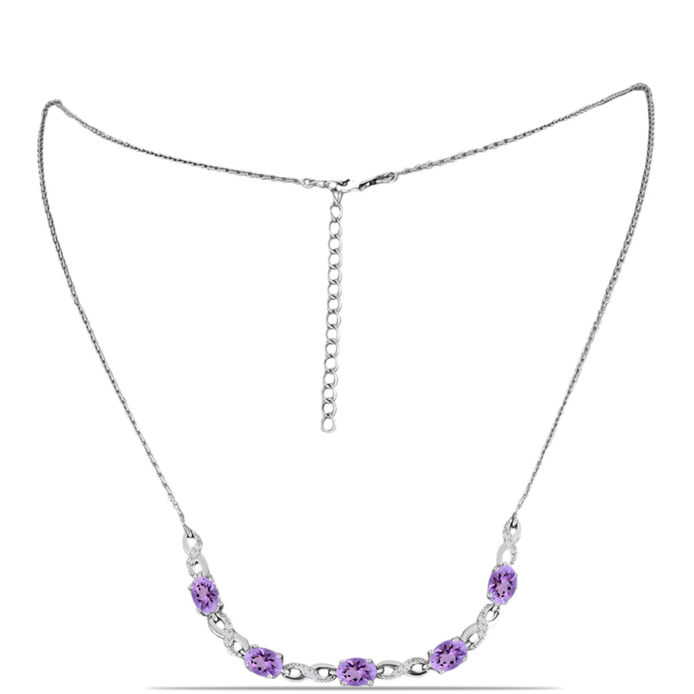 Silberhalskette mit Rose De France Amethyst und weißem Topas