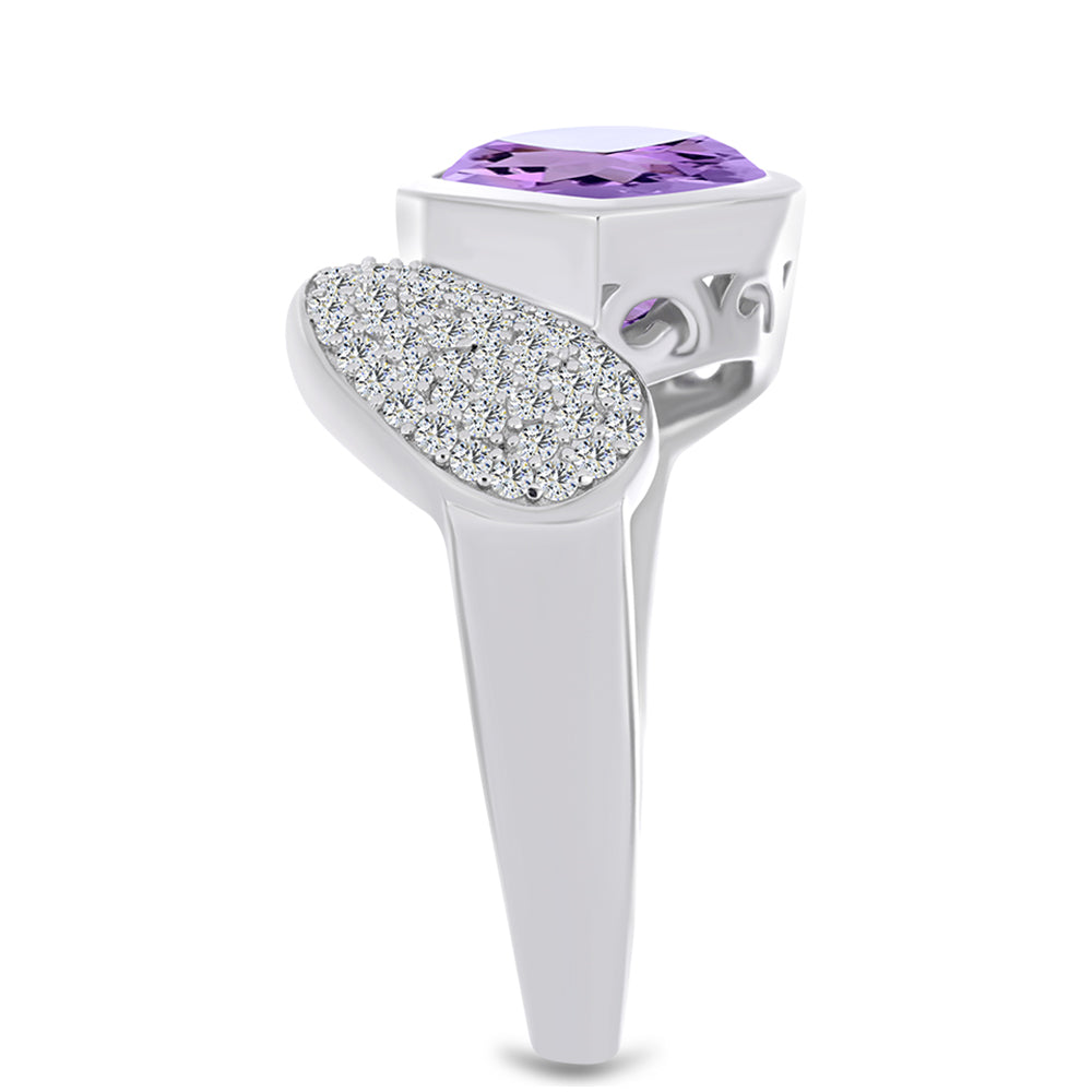 Silberring mit Rose De France Amethyst und weißem Topas