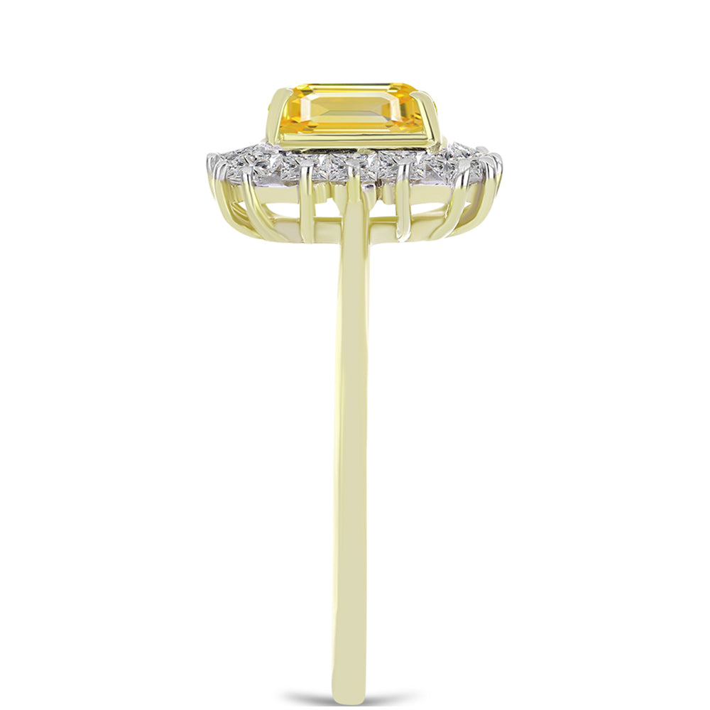 Goldplattierter Silberring mit gelbem Rosebery Saphir und weißem Topas