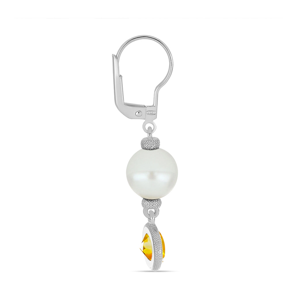 Silberohrringe mit Zitrin aus dem Ural und weißer Süßwasserperle