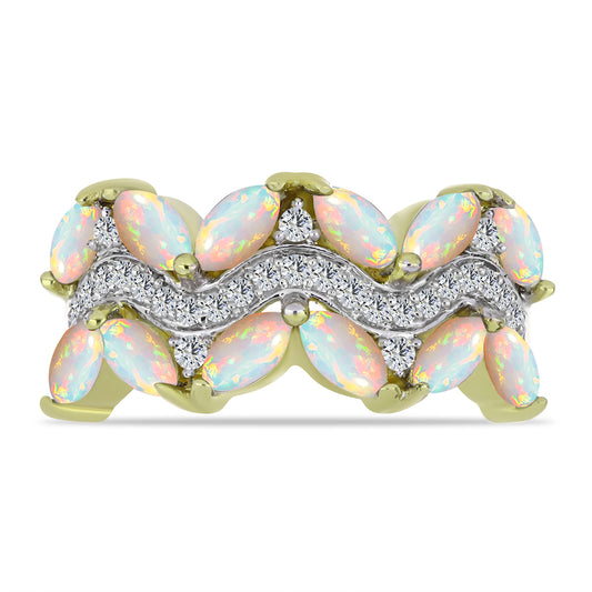 Goldplattierter Silberring mit äthiopischem Opal aus Lega Dembi und weißem Topas