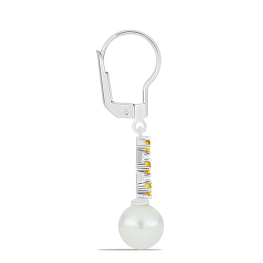 Silberohrringe mit Zitrin aus dem Ural und weißer Süßwasserperle