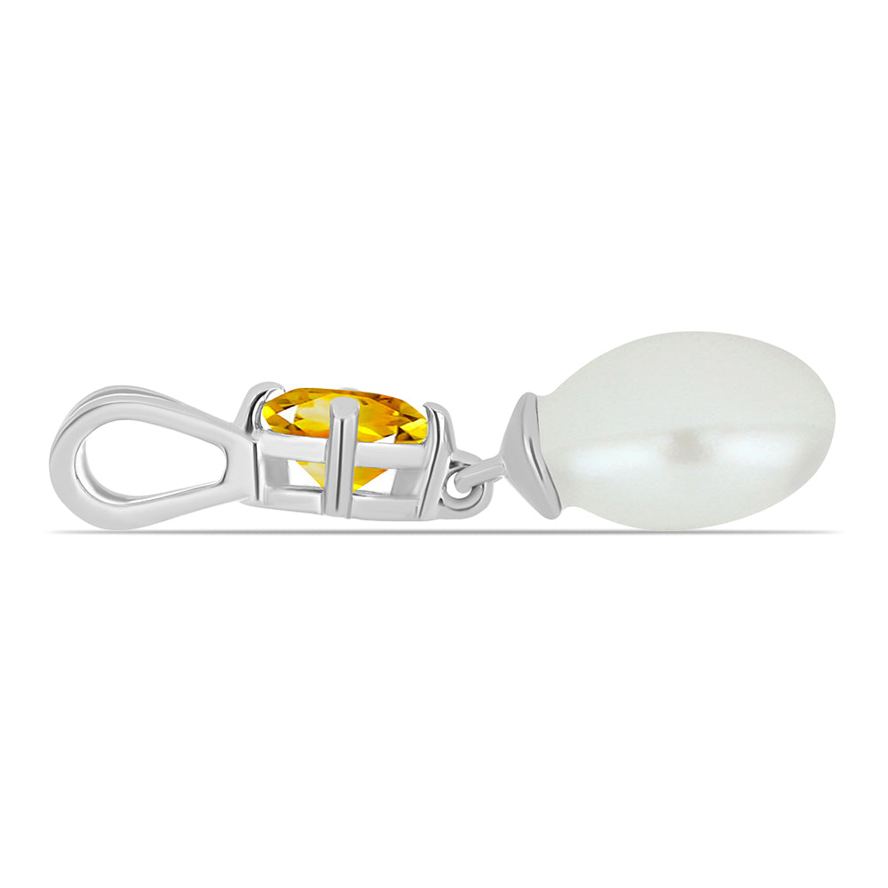Silberanhänger mit Zitrin aus dem Ural und weißer Süßwasserperle