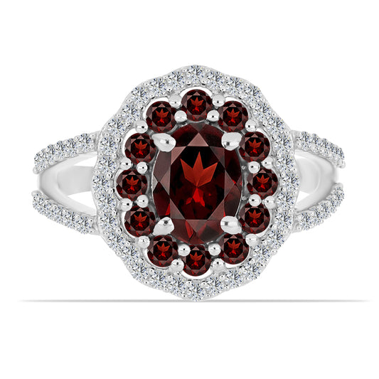 Silberring mit Barton Granat und weißem Topas