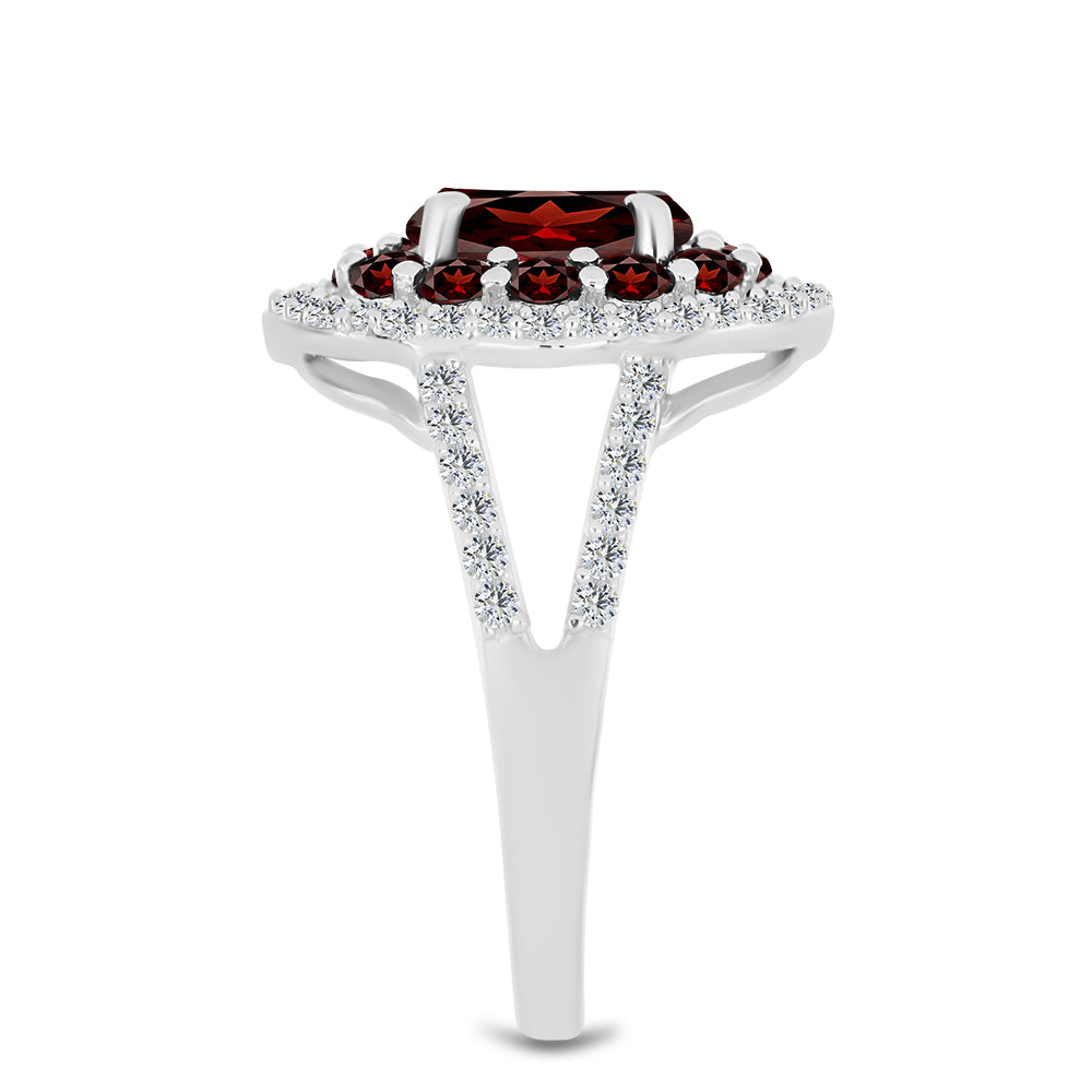 Silberring mit Barton Granat und weißem Topas