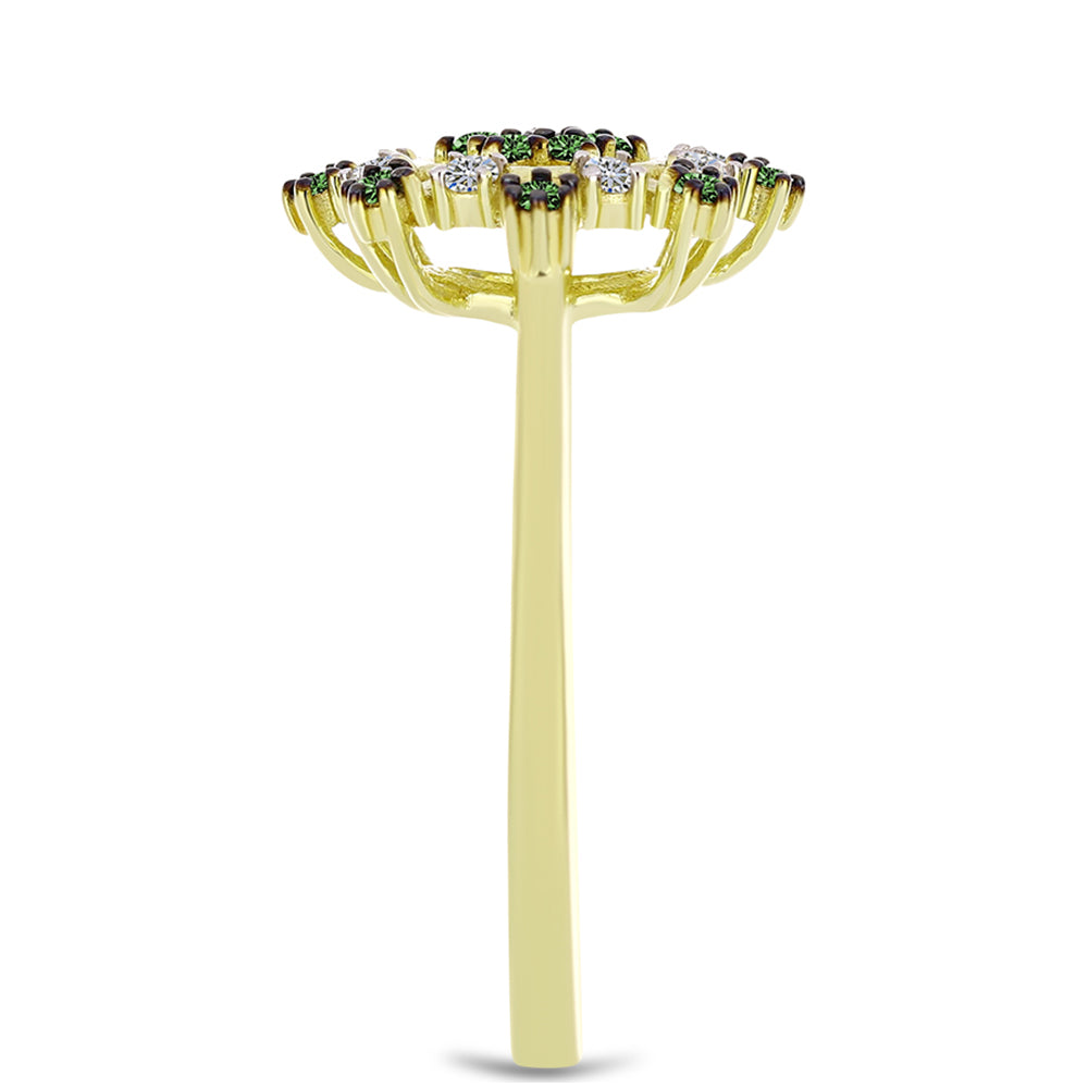 Goldplattierter Silberring mit grünem Diamant und weißem Diamant