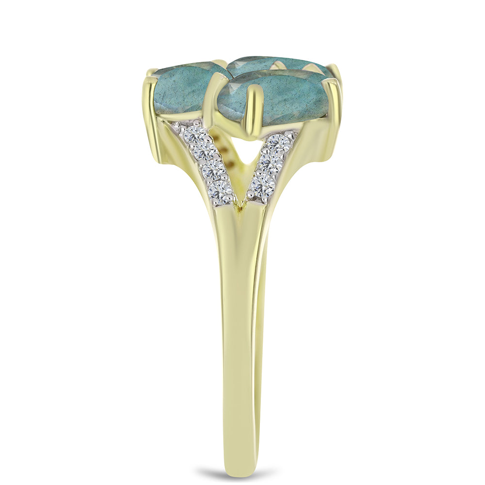 Goldplattierter Silberring mit Labradorit und weißem Topas