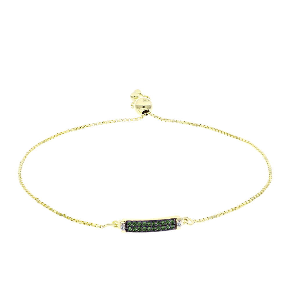 Goldplattiertes Silberarmband mit grünem Diamant und weißem Diamant