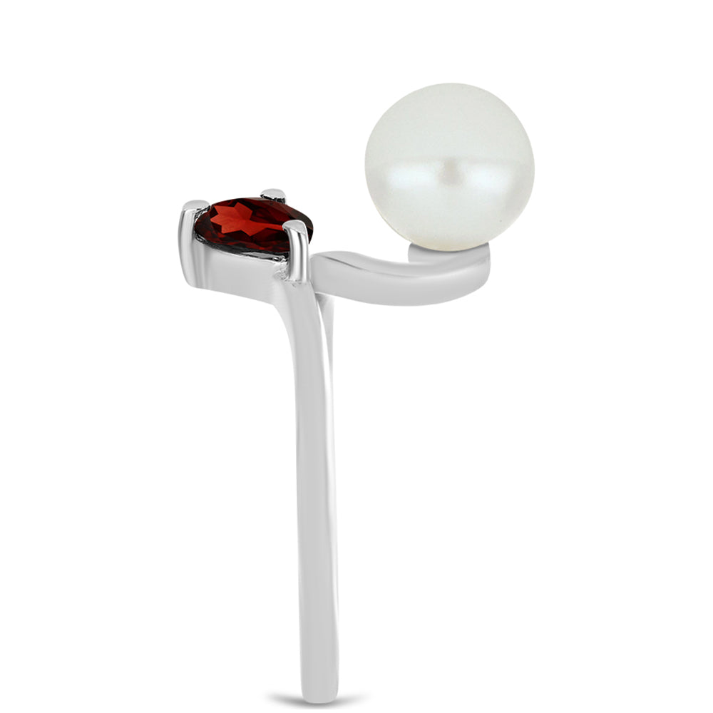 Silberring mit Barton Granat und weißer Süßwasserperle