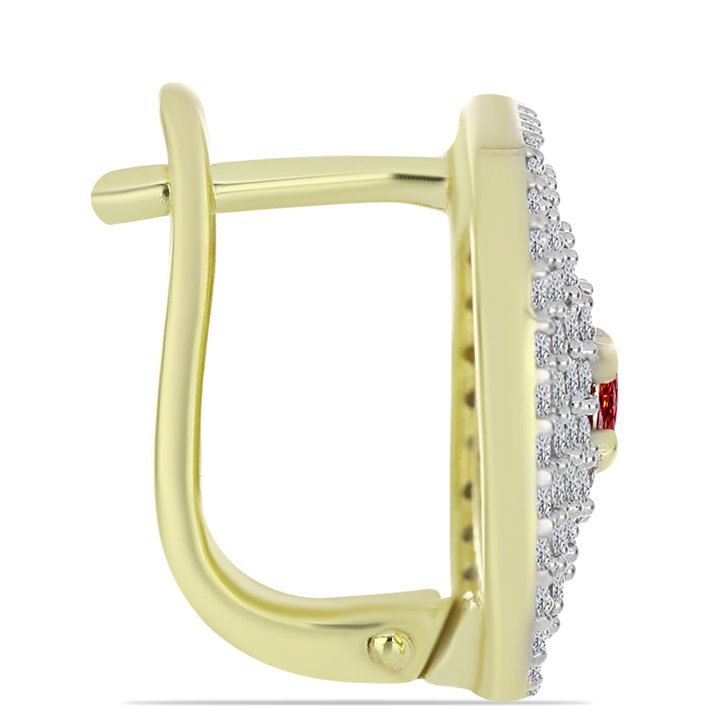 Goldplattierte Silberohrringe mit majestätischem rotem Moissanit und weißem Topas 2