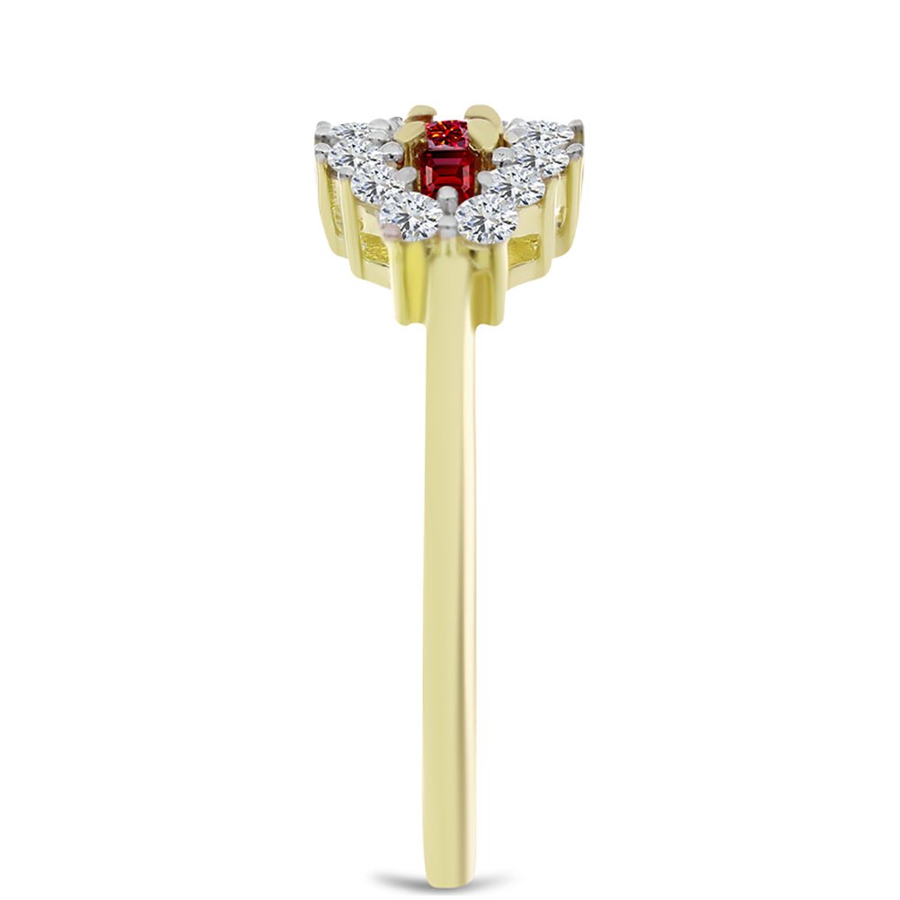 Goldplattierter Silberring mit majestätischem rotem Moissanit und weißem Topas
