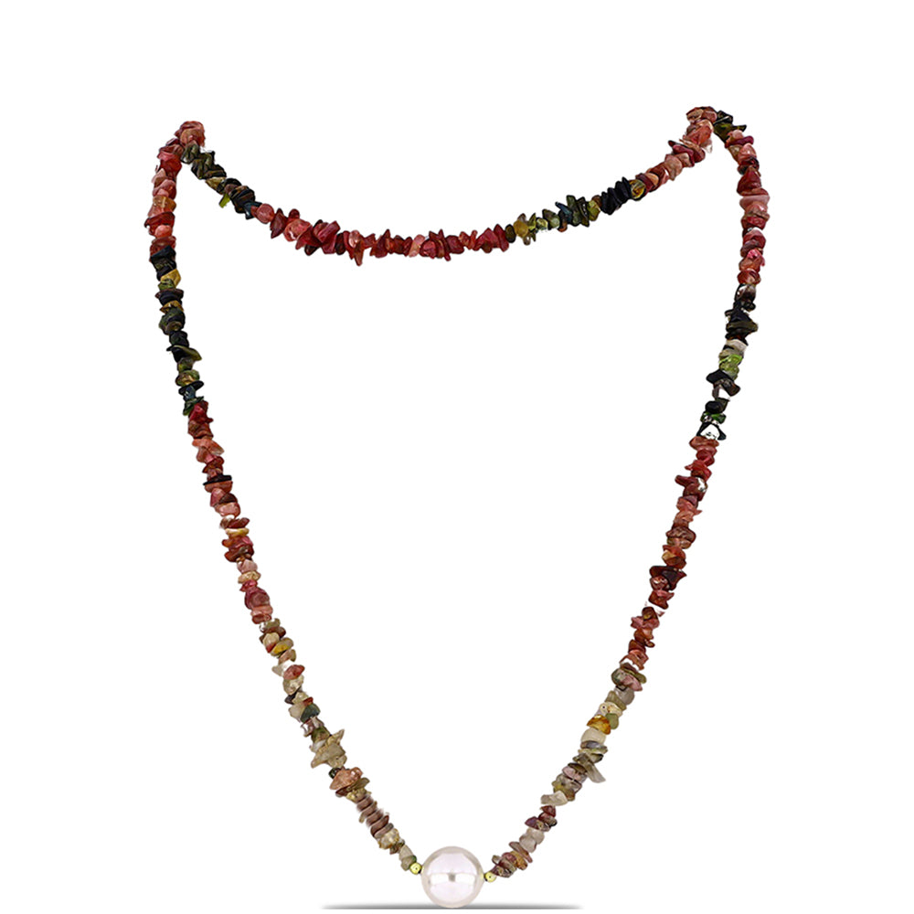 Goldplattierte Silberhalskette mit Chakra Turmalin und weißer Süßwasserperle