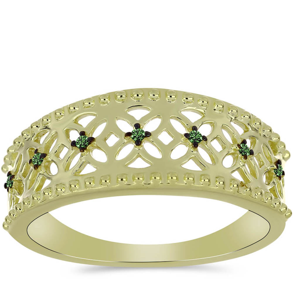 Goldplattierter Silberring mit grünem Diamant