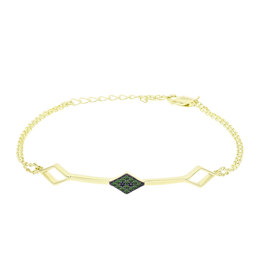 Goldplattiertes Silberarmband mit grünem Diamant