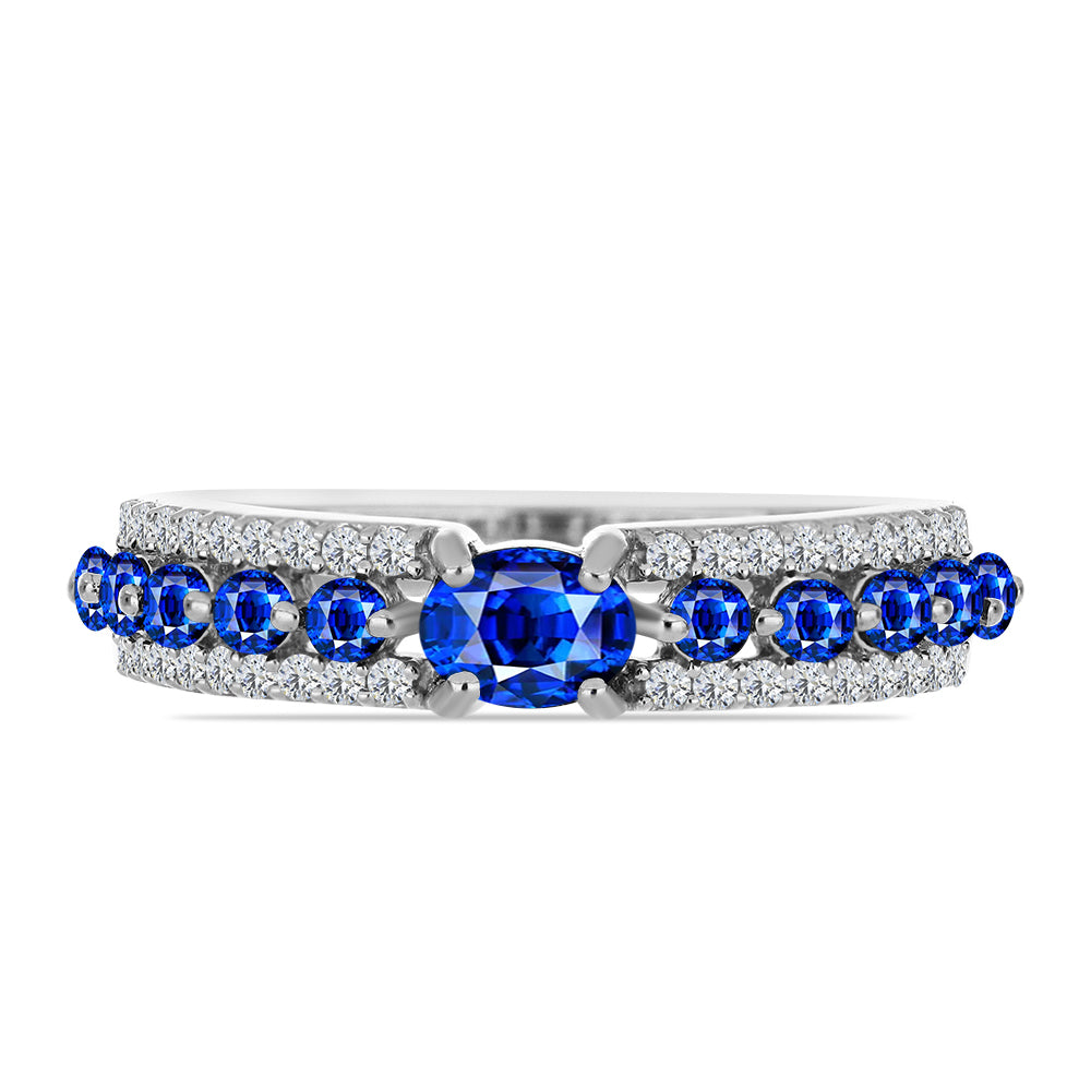 Silberring mit australischem blauem Saphir und weißem Topas