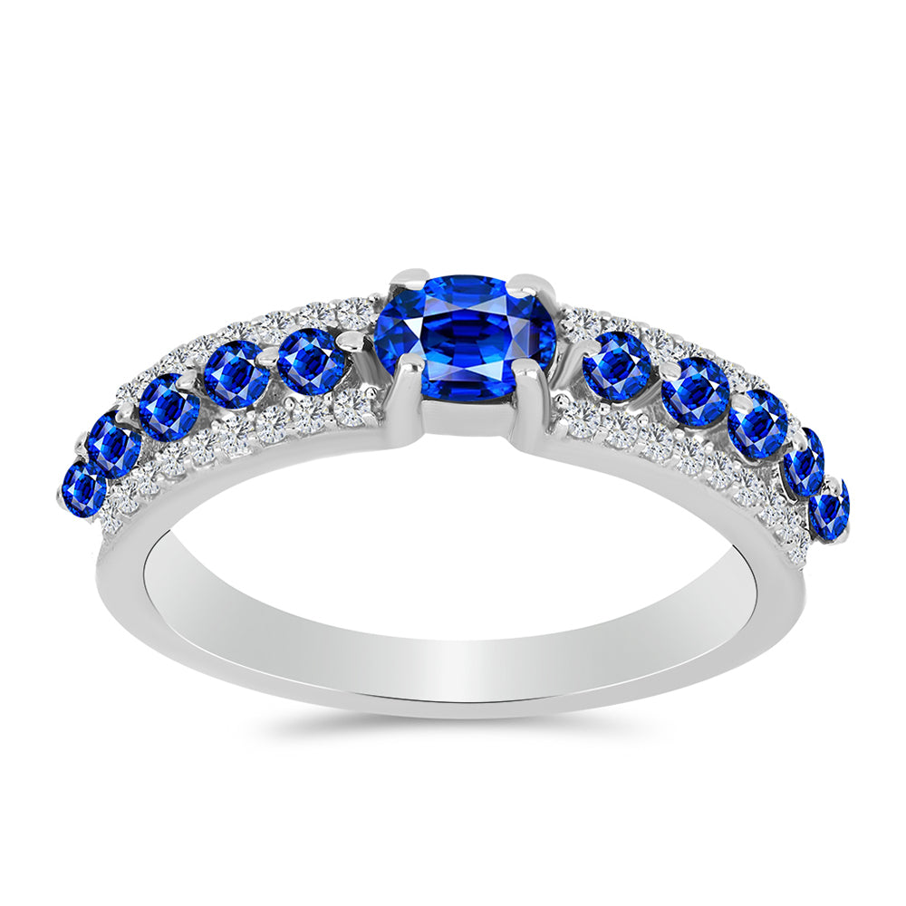 Silberring mit australischem blauem Saphir und weißem Topas
