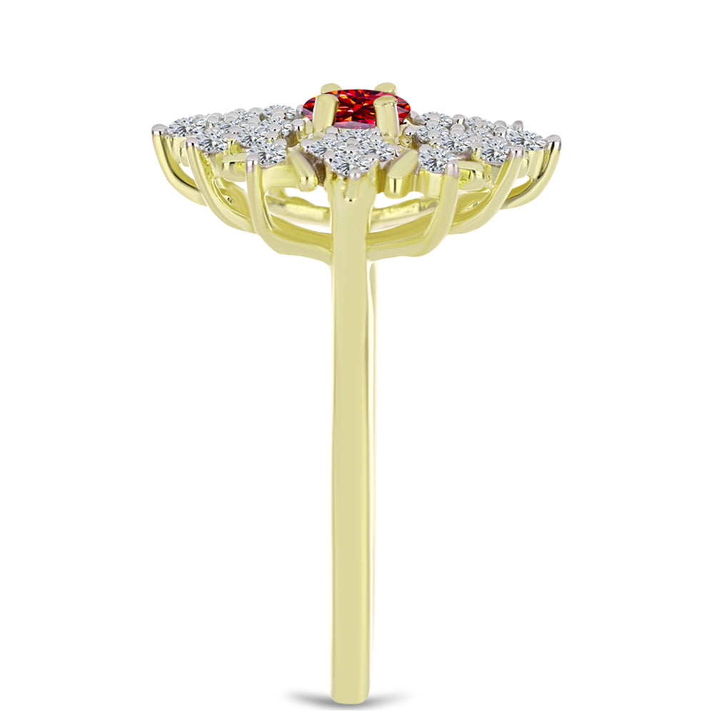 Goldplattierter Silberring mit majestätischem rotem Moissanit und weißem Topas