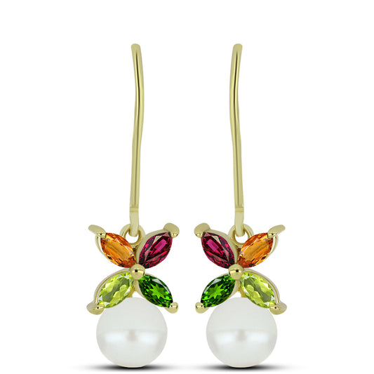Goldplattierte Silberohrringe mit Chakra Turmalin und weißer Süßwasserperle