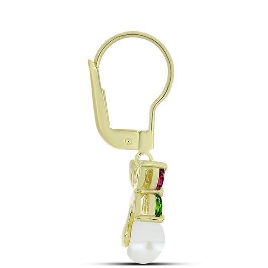 Goldplattierte Silberohrringe mit Chakra Turmalin und weißer Süßwasserperle