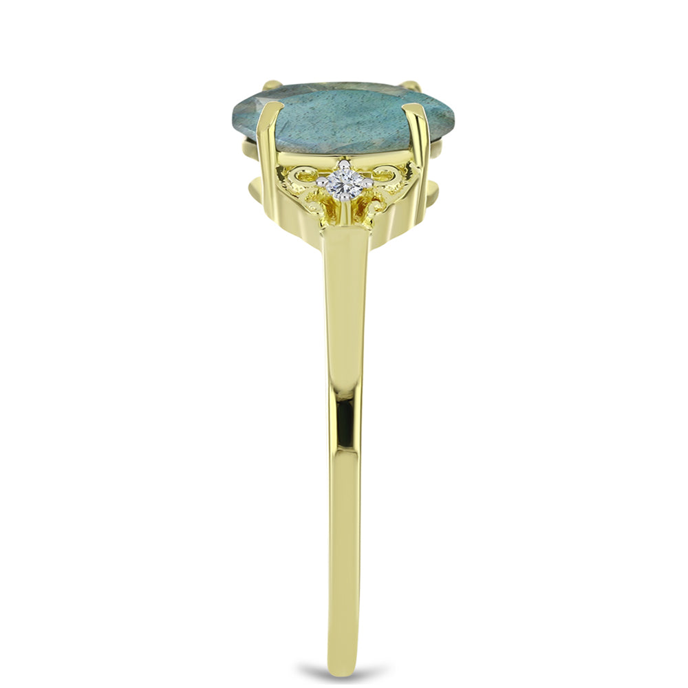 Goldplattierter Silberring mit Labradorit und weißem Topas