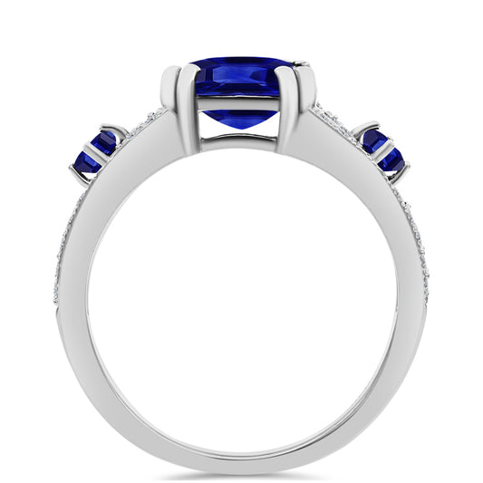Silberring mit australischem blauem Saphir und weißem Topas
