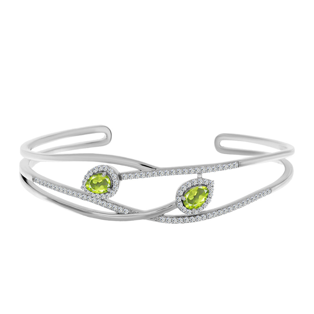 Silberarmreif mit Peridot aus Changbai und weißem Topas 1