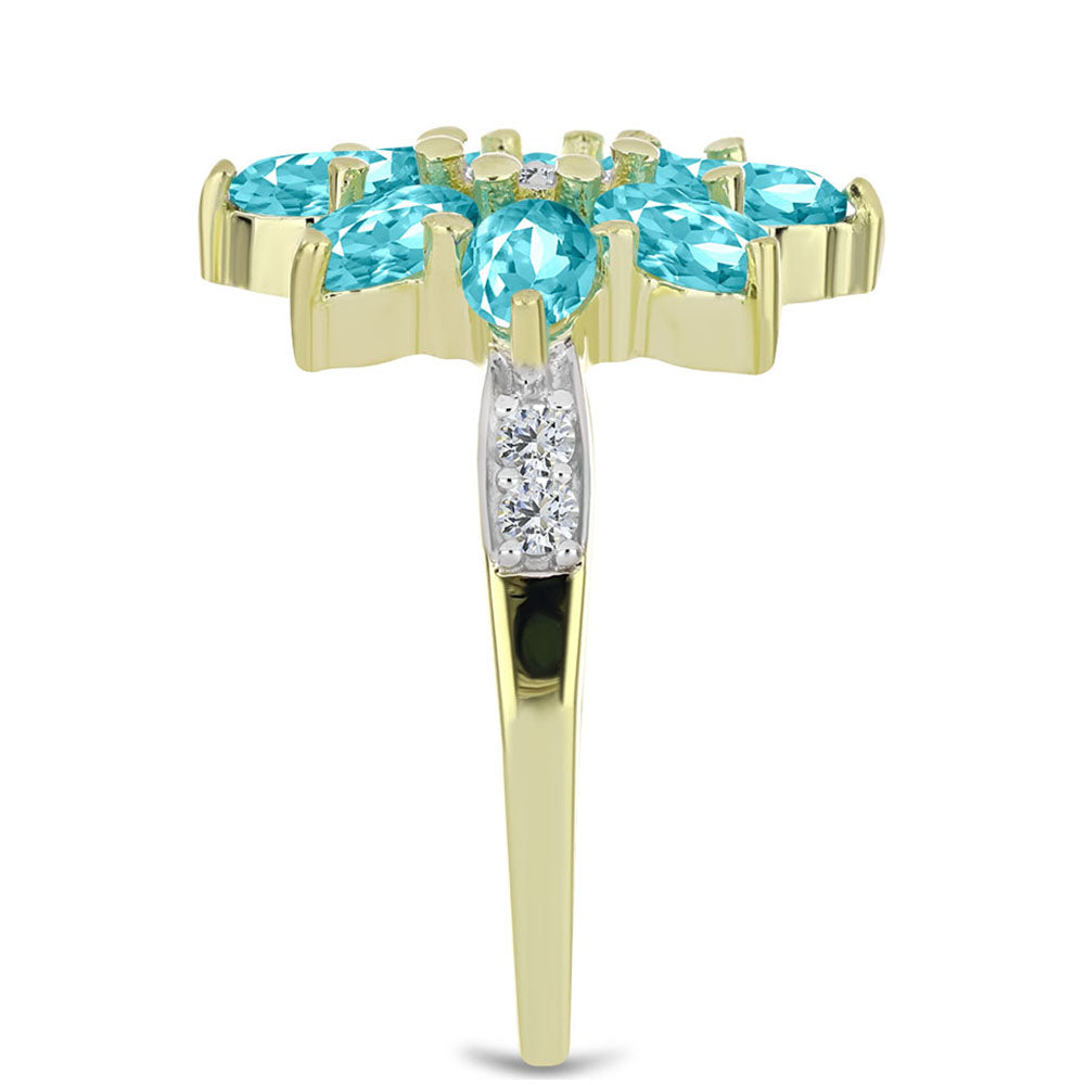 Goldplattierter Silberring mit Paraiba Quarz und weißem Topas