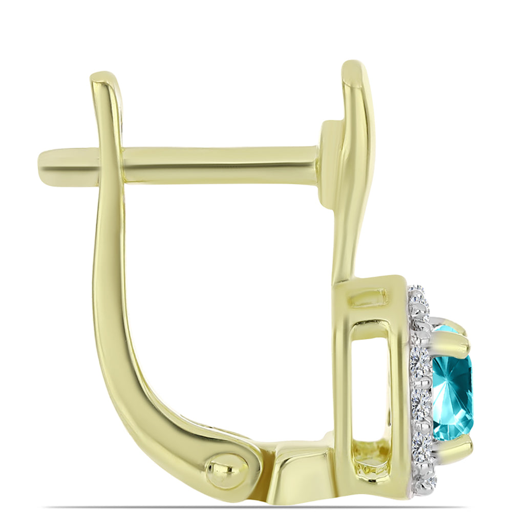 Goldplattierte Silberohrringe mit Paraiba Quarz und weißem Topas 2