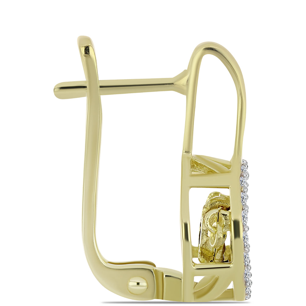 Goldplattierte Silberohrringe mit blauem tanzendem Diamanten und weißem Topas