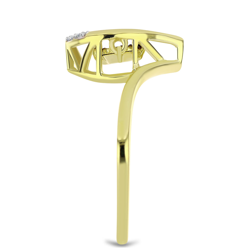 Goldplattierter Silberring mit blauem tanzendem Diamanten und weißem Topas