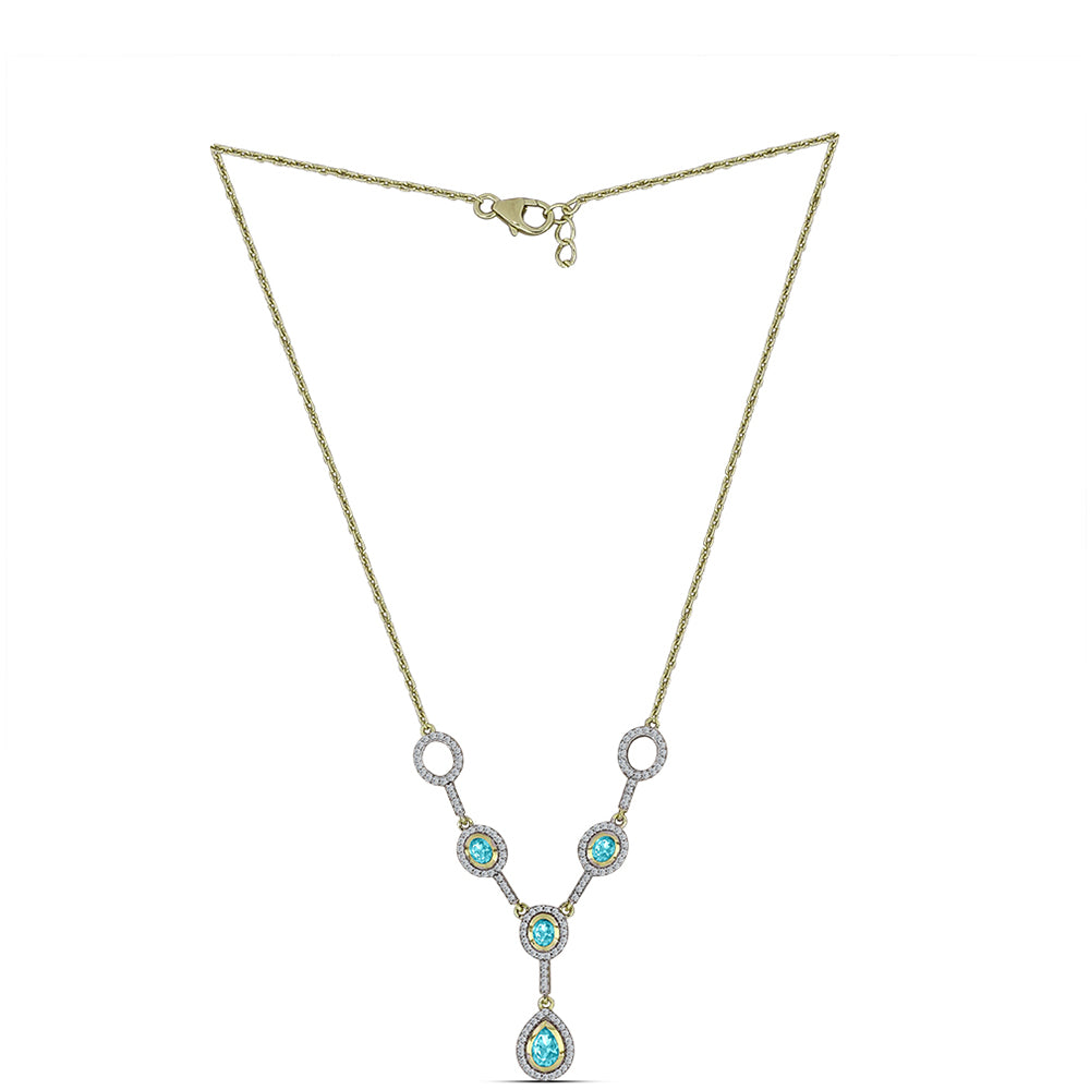 Goldplattierte Silberhalskette mit Paraiba Quarz und weißem Topas
