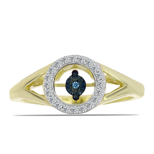Goldplattierter Silberring mit blauem tanzendem Diamanten und weißem Topas