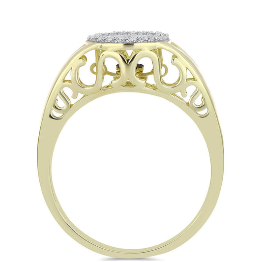 Goldplattierter Silberring mit blauem tanzendem Diamanten und weißem Topas