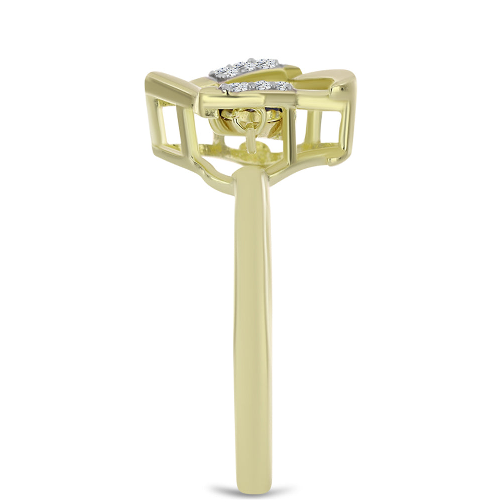 Goldplattierter Silberring mit blauem tanzendem Diamanten und weißem Topas