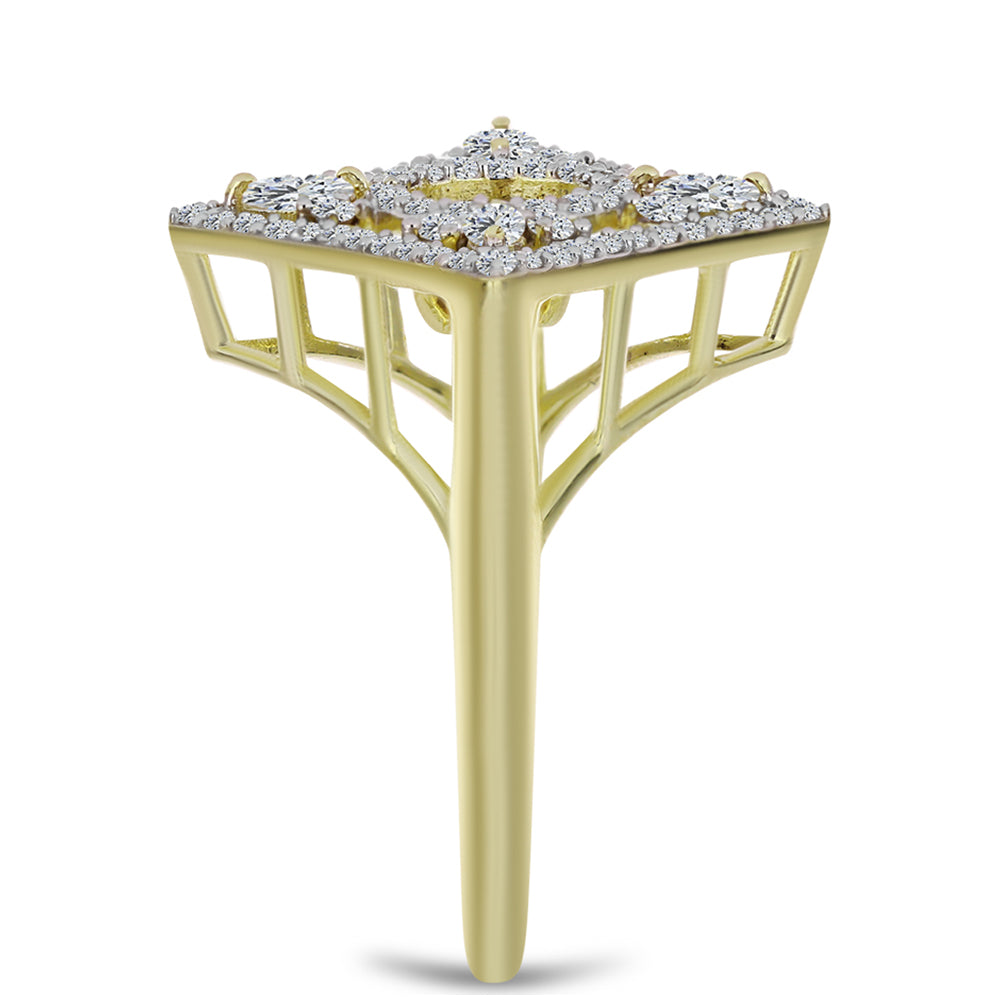 Goldplattierter Silberring mit blauem tanzendem Diamanten und weißem Topas