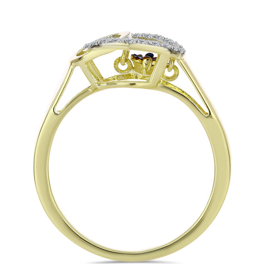 Goldplattierter Silberring mit blauem tanzendem Diamanten und weißem Topas