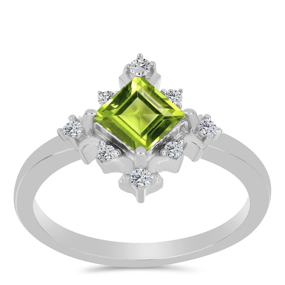 Silberring mit Peridot aus Changbai und weißem Topas