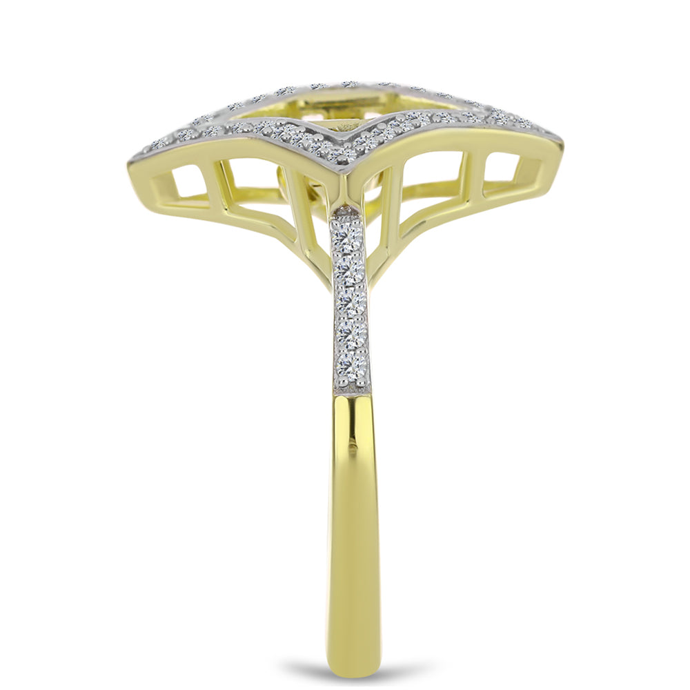 Goldplattierter Silberring mit blauem tanzendem Diamanten und weißem Topas