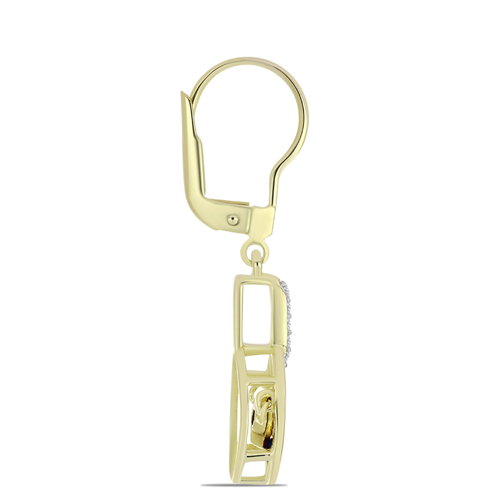 Goldplattierte Silberohrringe mit blauem tanzendem Diamanten und weißem Topas