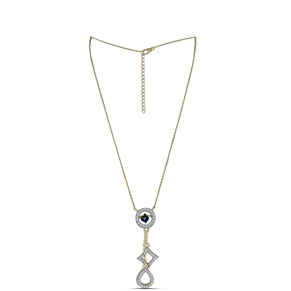 Goldplattierte Silberhalskette mit blauem tanzendem Diamanten und weißem Topas